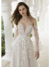 Beaded Ivory Floral Lace Tulle Wedding Dress With Detachable Sleeves